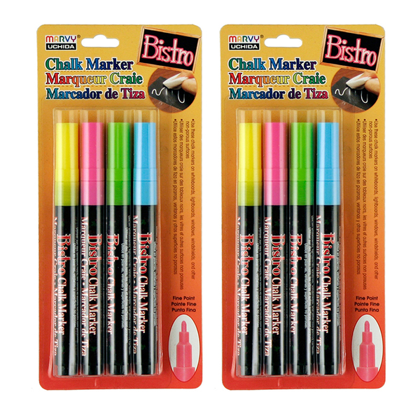 Marvy Uchida Chalk Marker Set, Fine Tip, Assorted Fluorescent, PK8 UCH4824A